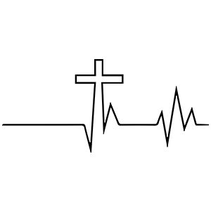 Christian cross with heartbeat